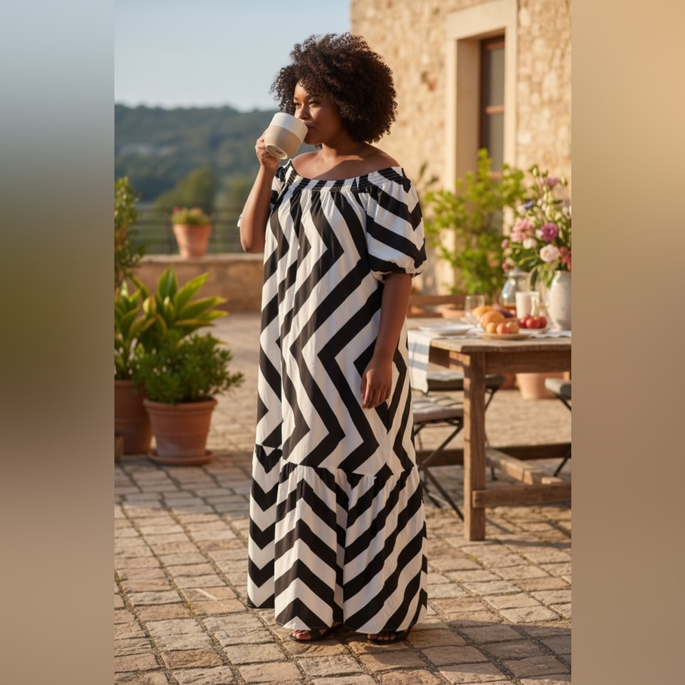 Black and White Off the Shoulder Maxi Sundress NWT